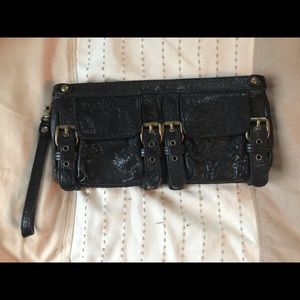 Kooba black clutch with gold buckles
